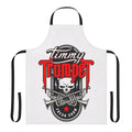 Grunge skull design printed on a black apron, great for electronic music fans