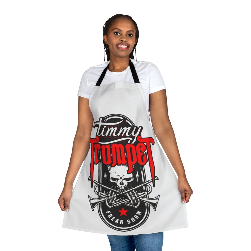 Grunge skull design printed on a black apron, great for electronic music fans