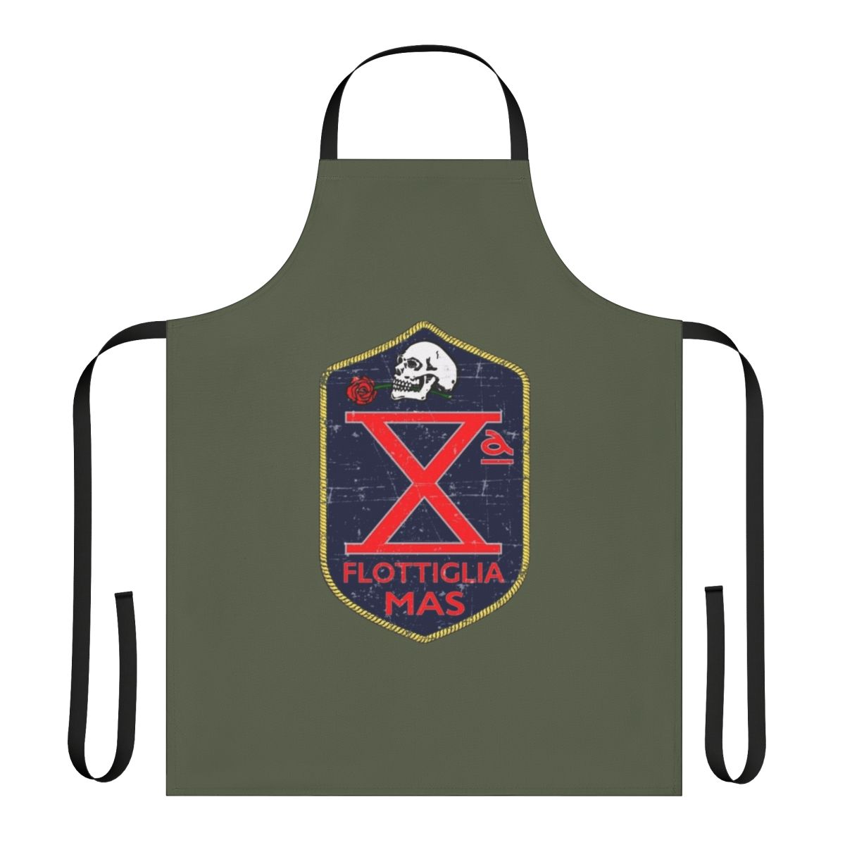 Grunge style apron featuring X Decima Flottiglia Mas inspired design