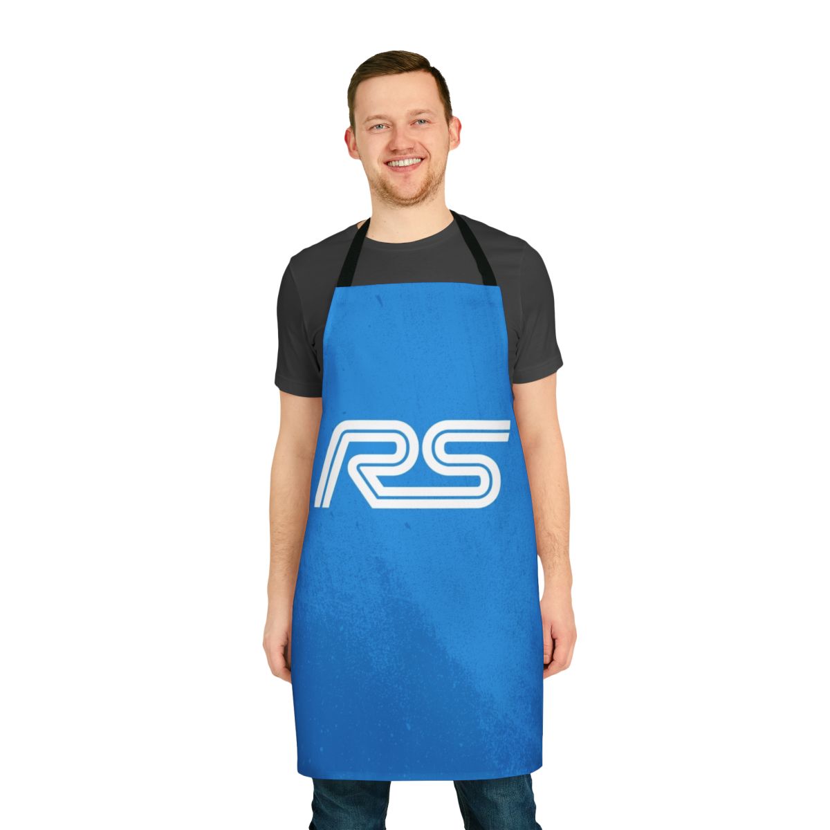 Grunge-style Ford RS logo printed on a durable, high-quality apron for car enthusiasts.