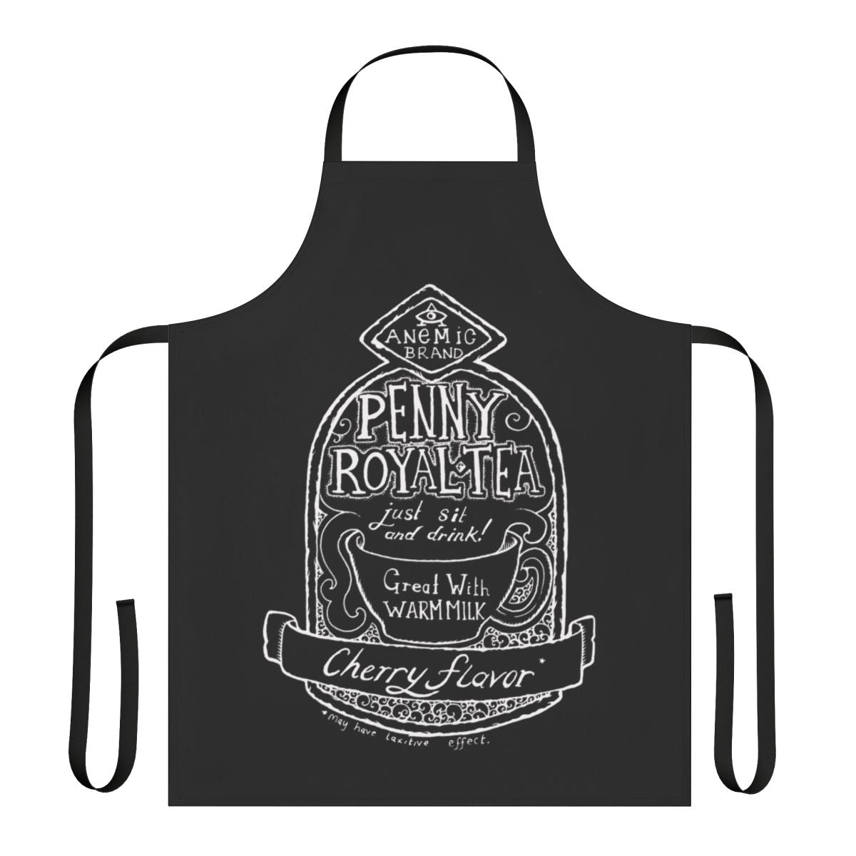 Hand-lettered Pennyroyal Tea inspired apron with grunge style graphics