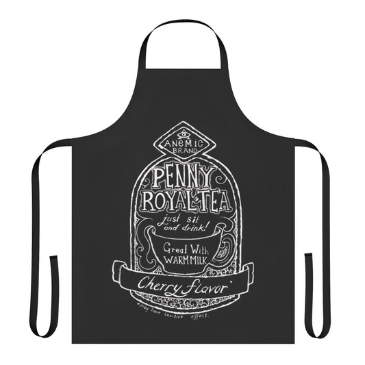 Hand-lettered Pennyroyal Tea inspired apron with grunge style graphics