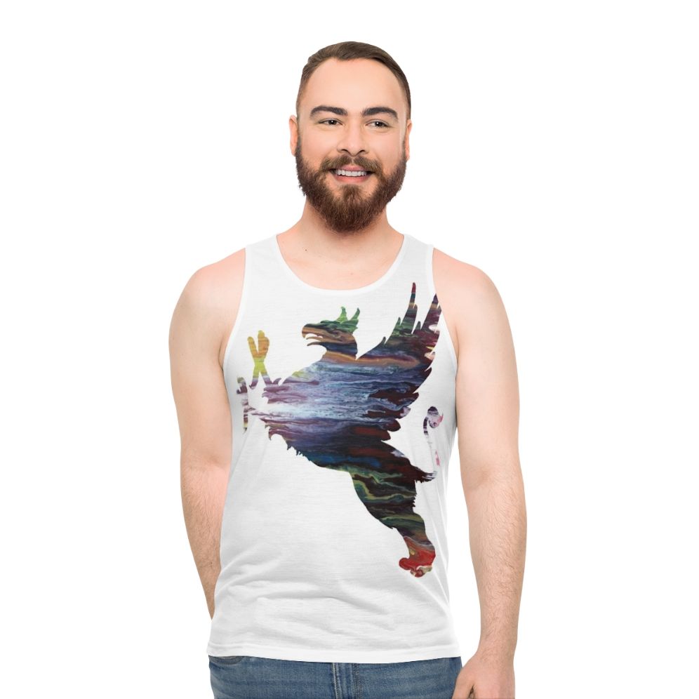 Gryphon unisex tank top with colorful abstract art design