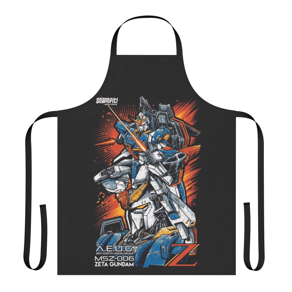 Gundam-inspired apron featuring mecha and anime-style design