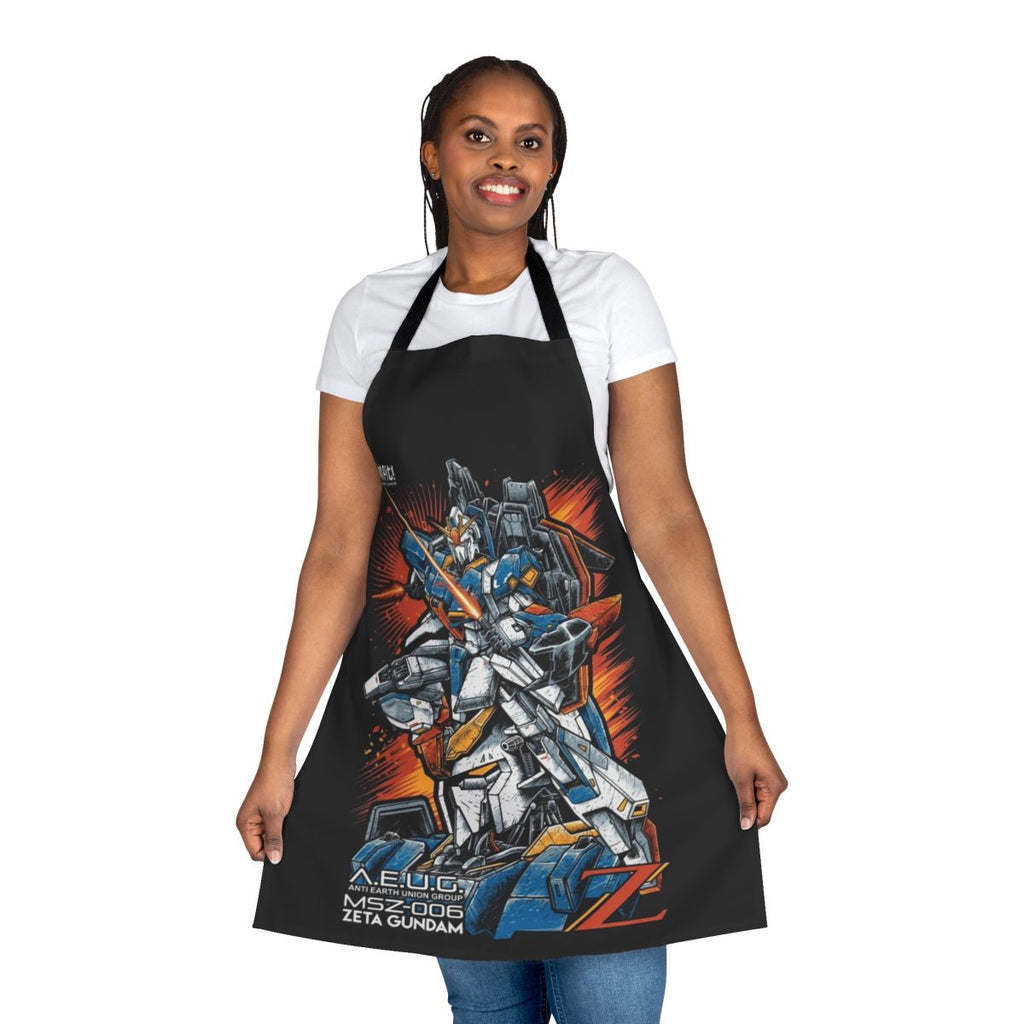 Gundam-inspired apron featuring mecha and anime-style design