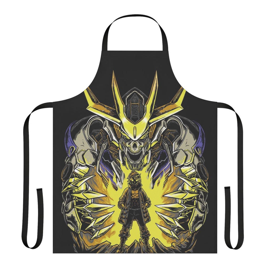 Gundam Barbatos-inspired apron featuring mecha robot and anime art