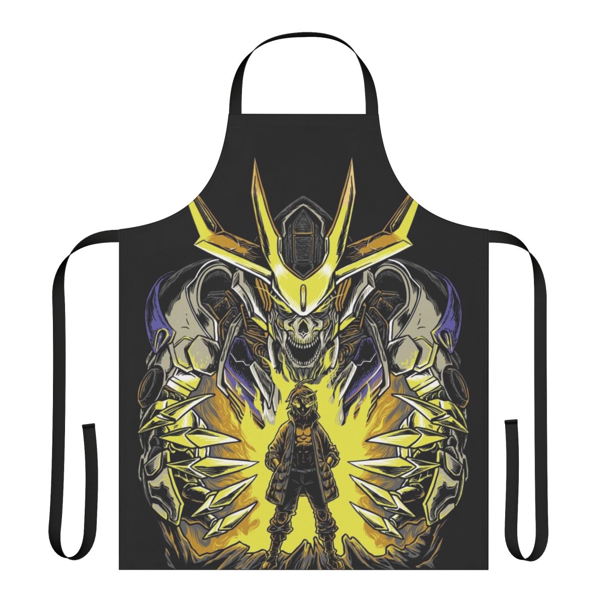 Gundam Barbatos-inspired apron featuring mecha robot and anime art