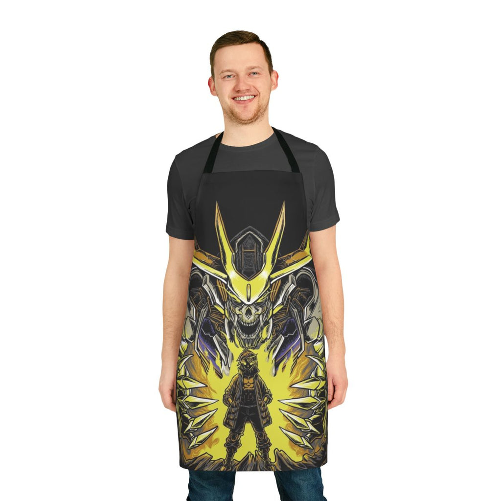 Gundam Barbatos-inspired apron featuring mecha robot and anime art