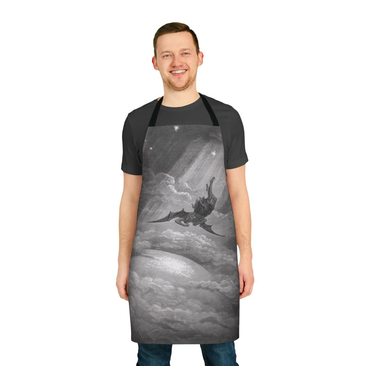 Apron featuring Gustave Dore's classic biblical artwork "Satan Falls to Earth"