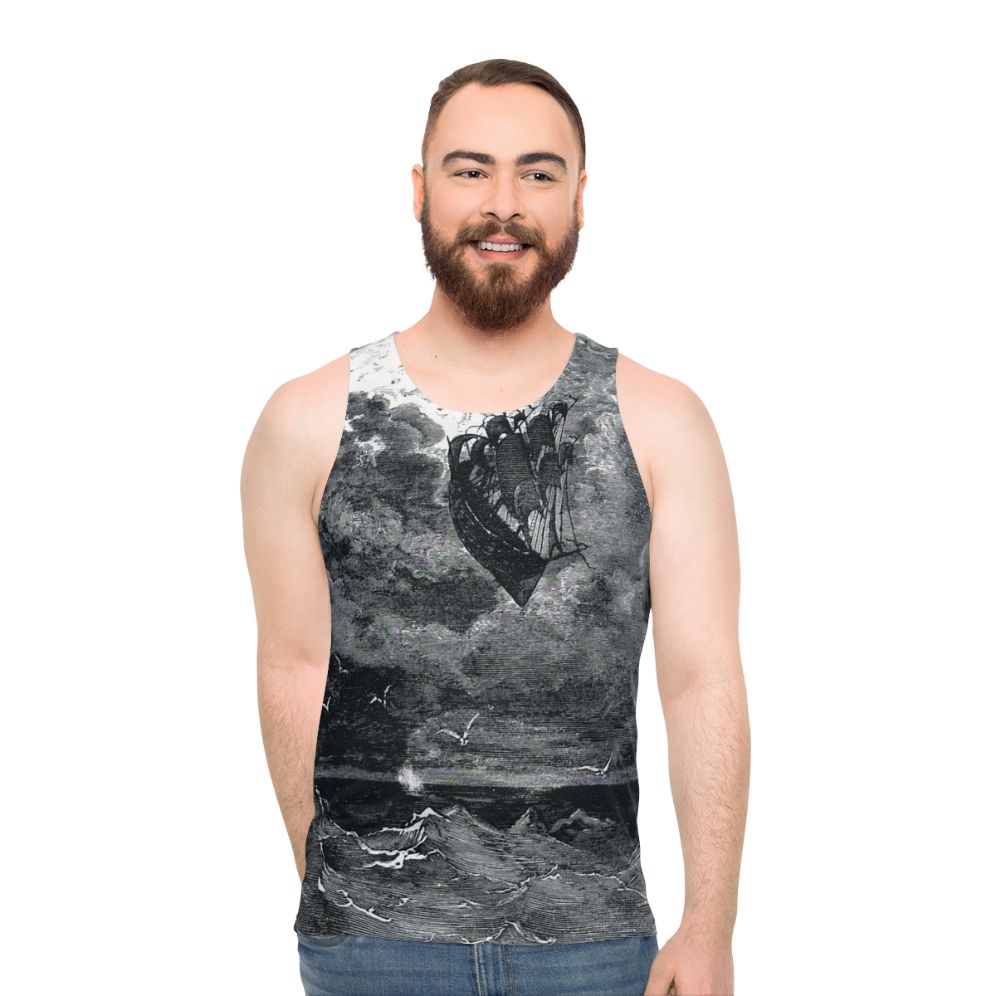Gustave Dore's vintage engraving of a voyage to the moon on a unisex tank top