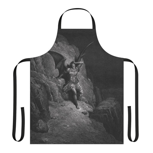 "Gustave Dore's 1866 lithograph 'The Fall of Satan' depicted on a high-quality apron"