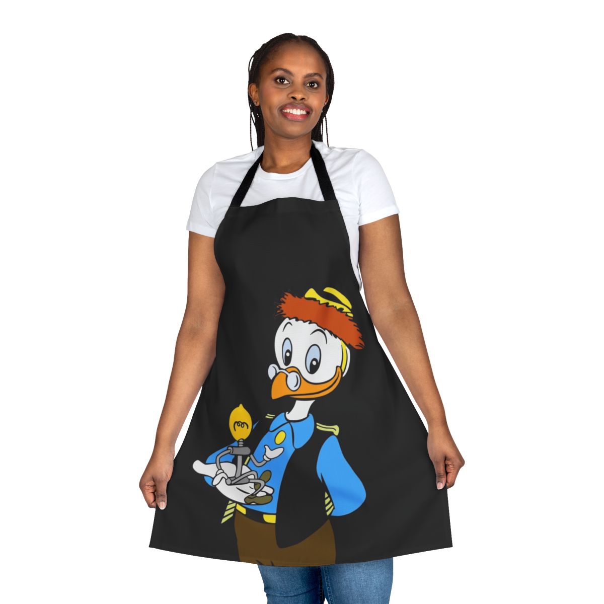 A high-quality apron featuring the iconic Gyro Gearloose, the brilliant inventor from the Disney universe.