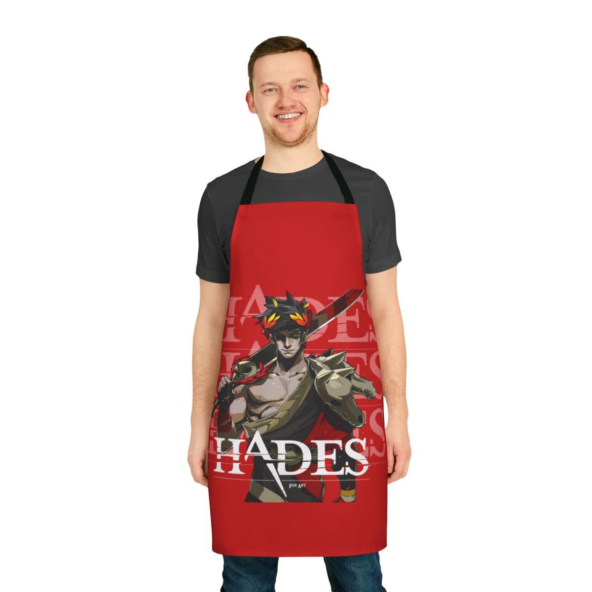 Hades inspired apron featuring characters and artwork from the popular video game