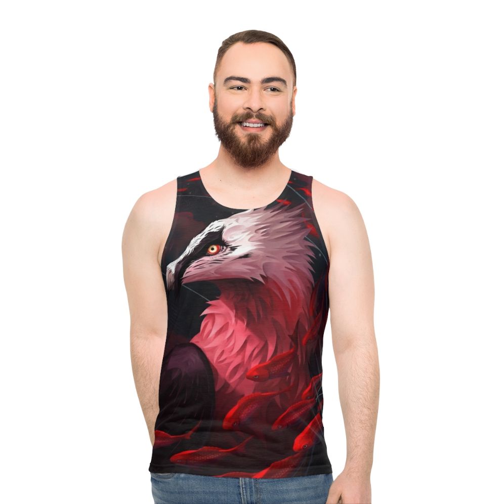 Halcyon unisex tank top with nature-inspired design