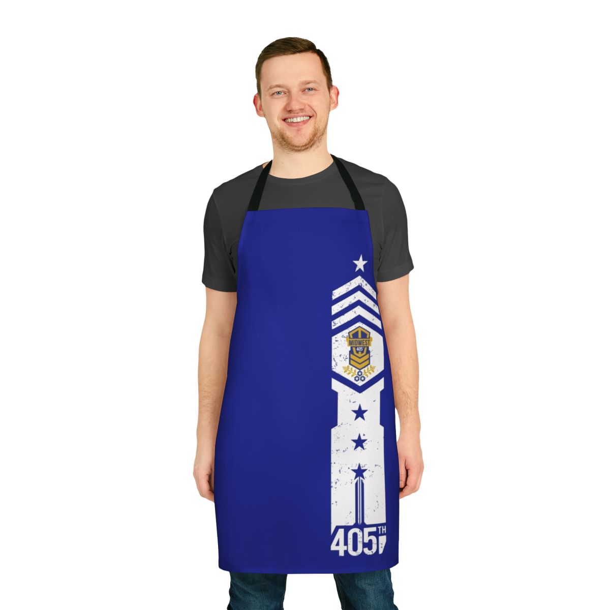 A durable and stylish apron inspired by the Halo video game series, featuring the iconic 405th Midwest Regiment insignia.