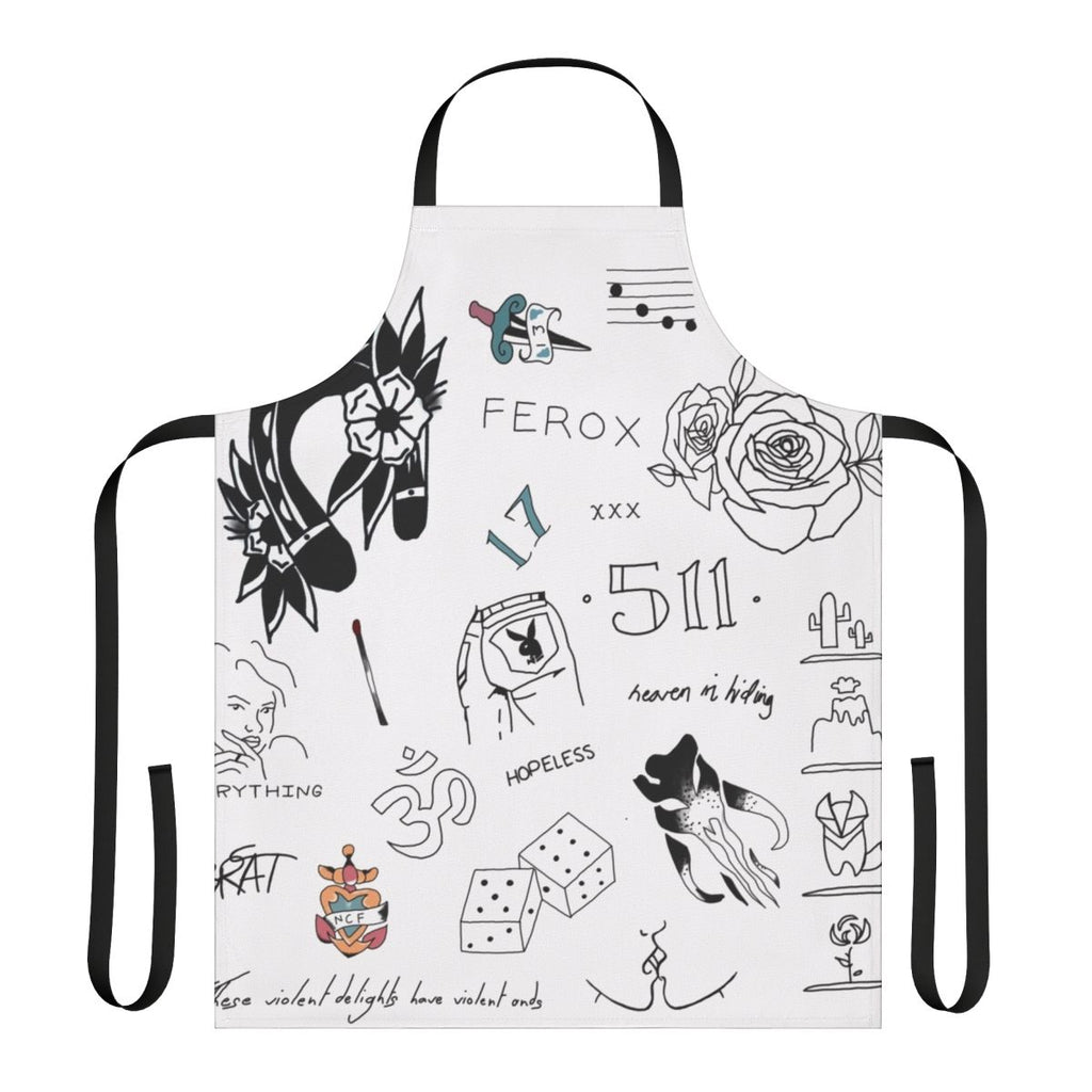 Apron featuring tattoo-inspired designs and Halsey's signature aesthetic