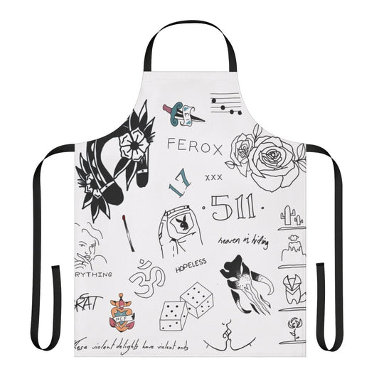 Apron featuring tattoo-inspired designs and Halsey's signature aesthetic