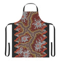 Vibrant aboriginal art design on a high-quality apron, perfect for the kitchen or as a travel accessory.