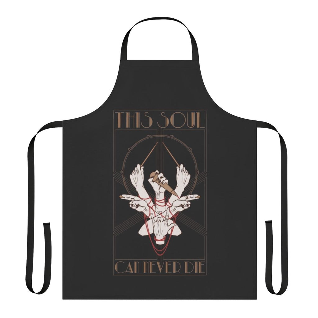 Handcrafted apron featuring a semi-realistic depiction of hands in an occult-inspired art nouveau style, perfect for visual kei music enthusiasts.