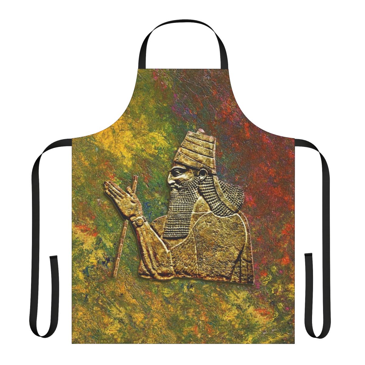Beautifully designed apron featuring Assyrian-inspired motifs and patterns