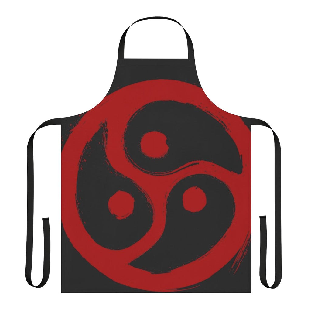 Red grunge-style apron with triskelion BDSM symbol