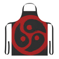 Red grunge-style apron with triskelion BDSM symbol