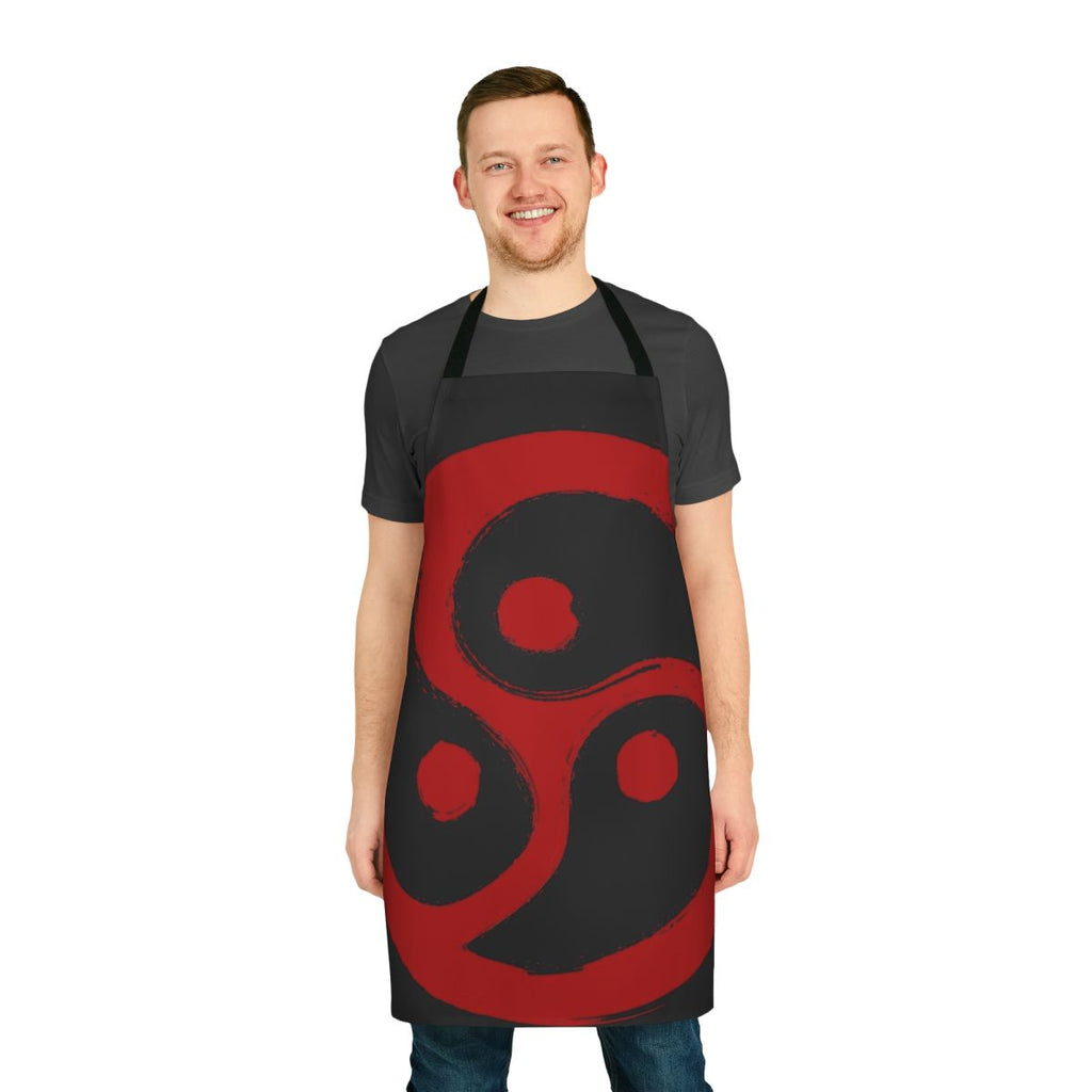 Red grunge-style apron with triskelion BDSM symbol