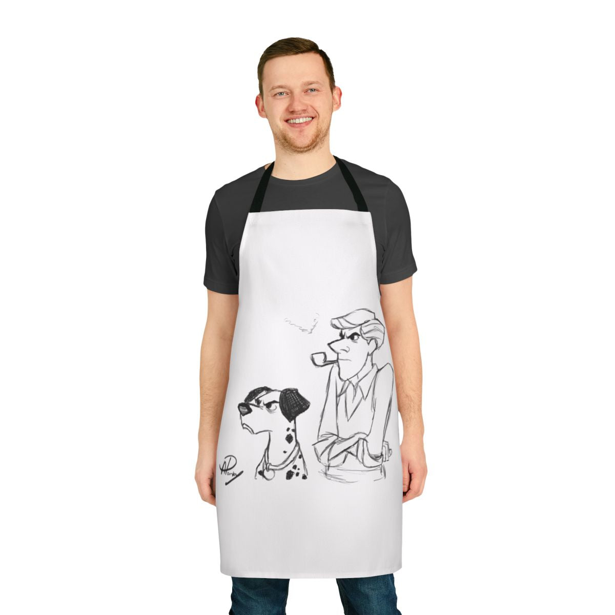 Apron featuring a digital sketch of Pongo and Roger, the charming dalmatian characters from the 101 Dalmatians animation.