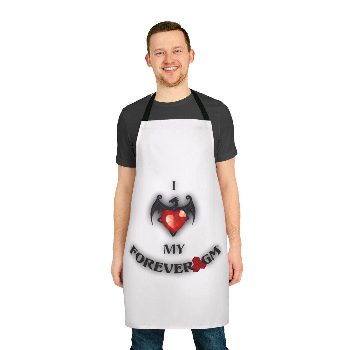 A high-quality apron featuring a whimsical dragon design, perfect for roleplay and tabletop gaming enthusiasts.