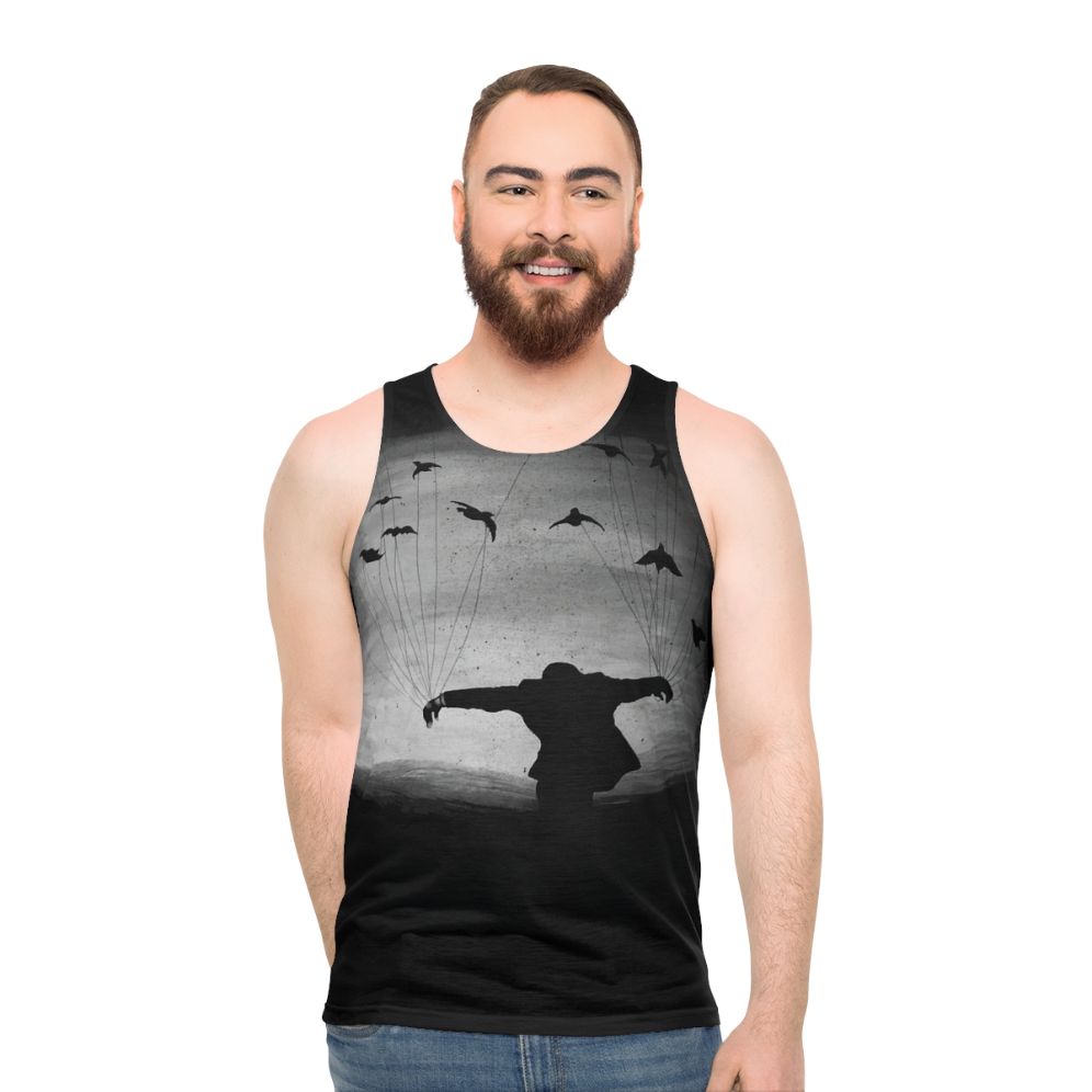 Man In Flight With Ravens Unisex Tank Top