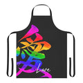 Vibrant apron featuring Japanese calligraphy art with a message of love, diversity, and world peace.