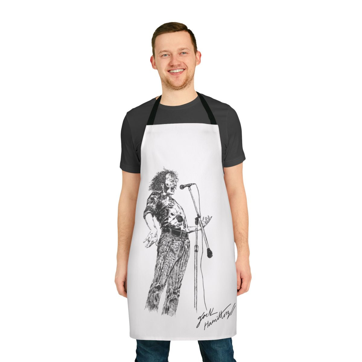 Handmade apron featuring original ink artwork inspired by the iconic musician Joe Cocker.