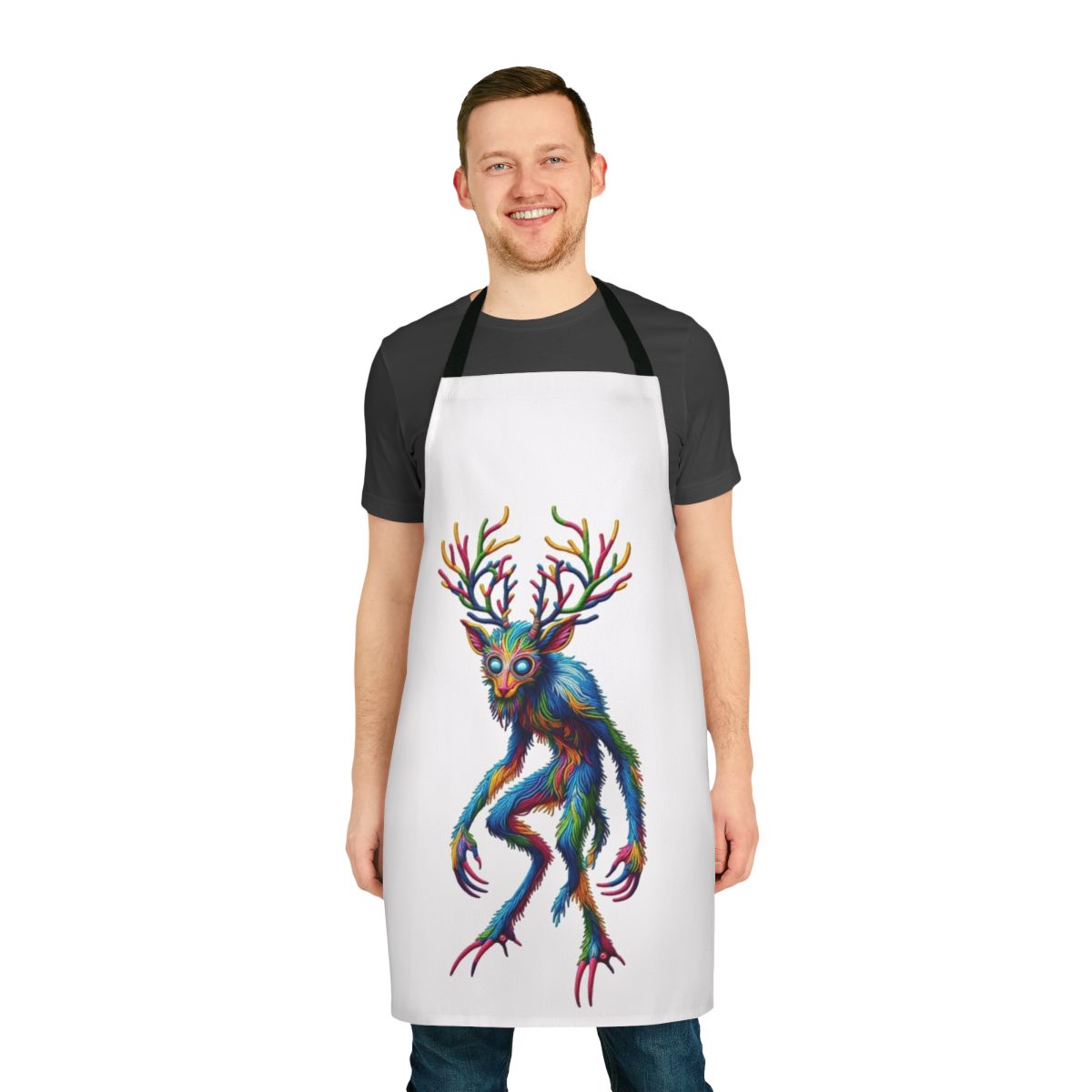 Beautifully stitched apron featuring a mythical wendigo design
