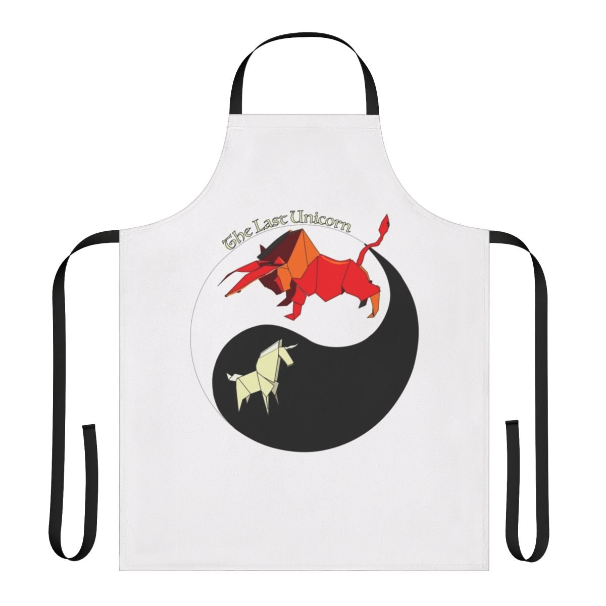 Handcrafted origami yin yang unicorn design printed on a high-quality apron.