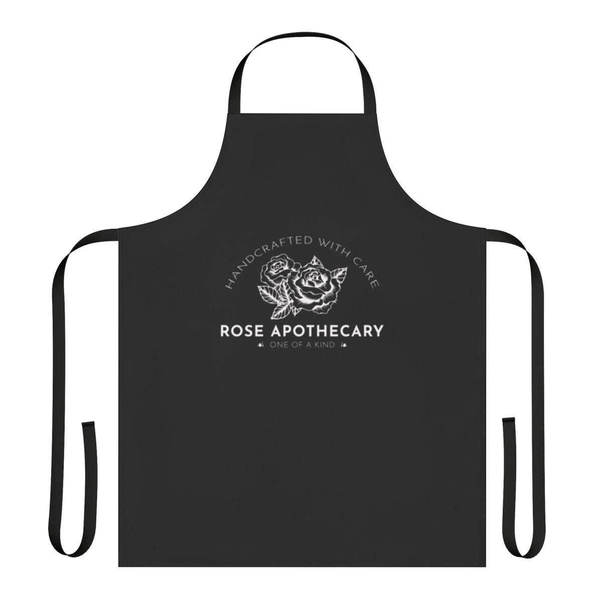 A high-quality apron featuring the "Rose Apothecary" logo and design, inspired by the TV show Schitt's Creek.