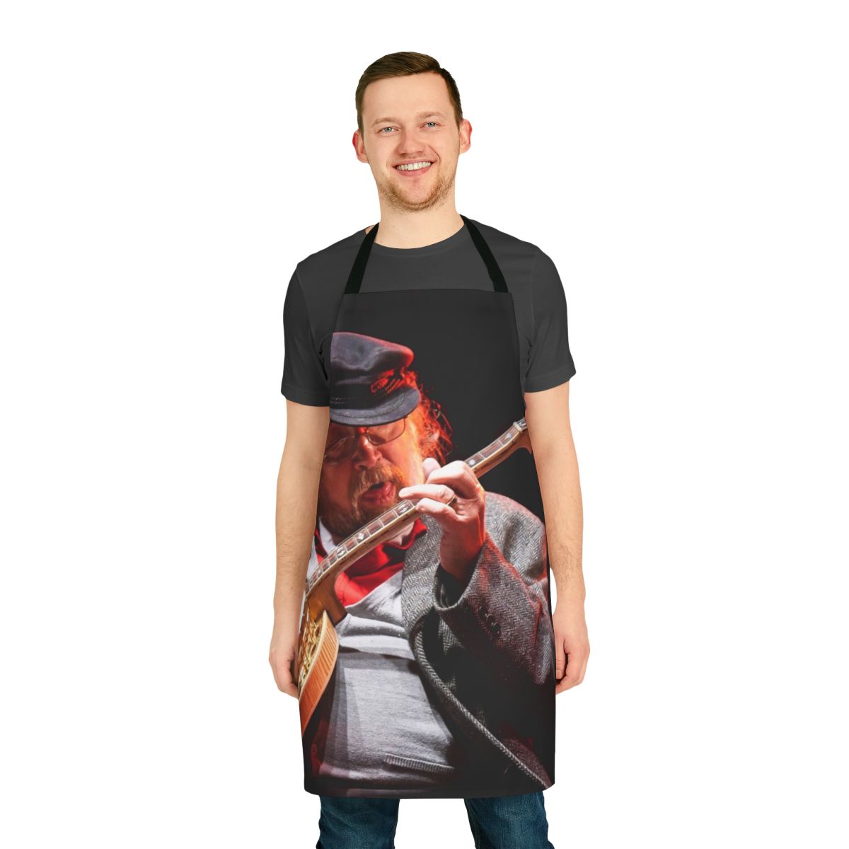 Handcrafted apron featuring a legendary Irish tenor banjo player design