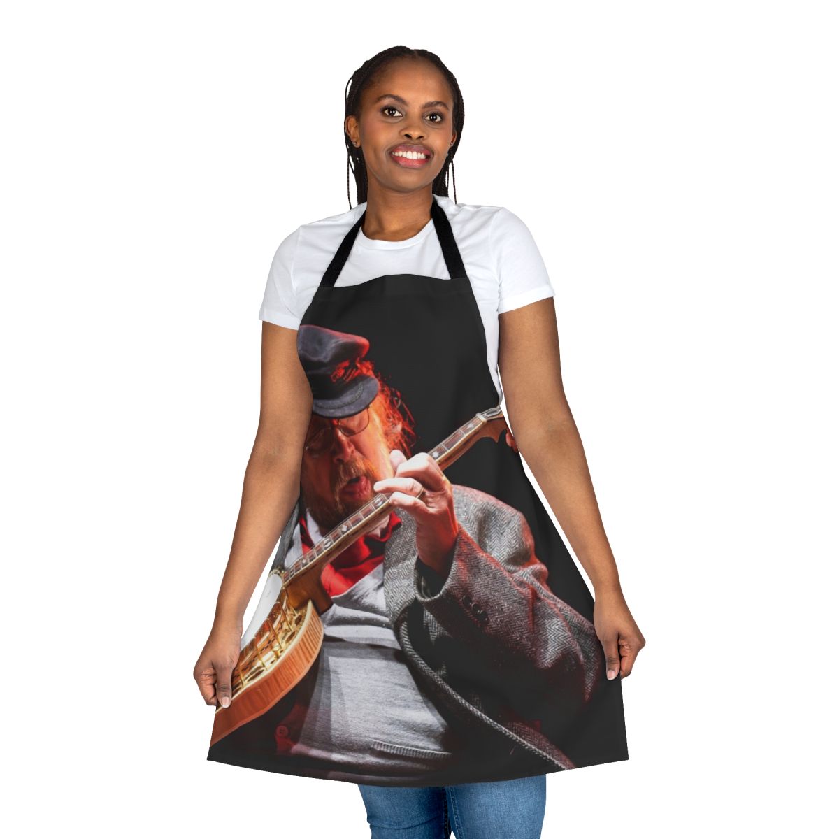 Handcrafted apron featuring a legendary Irish tenor banjo player design