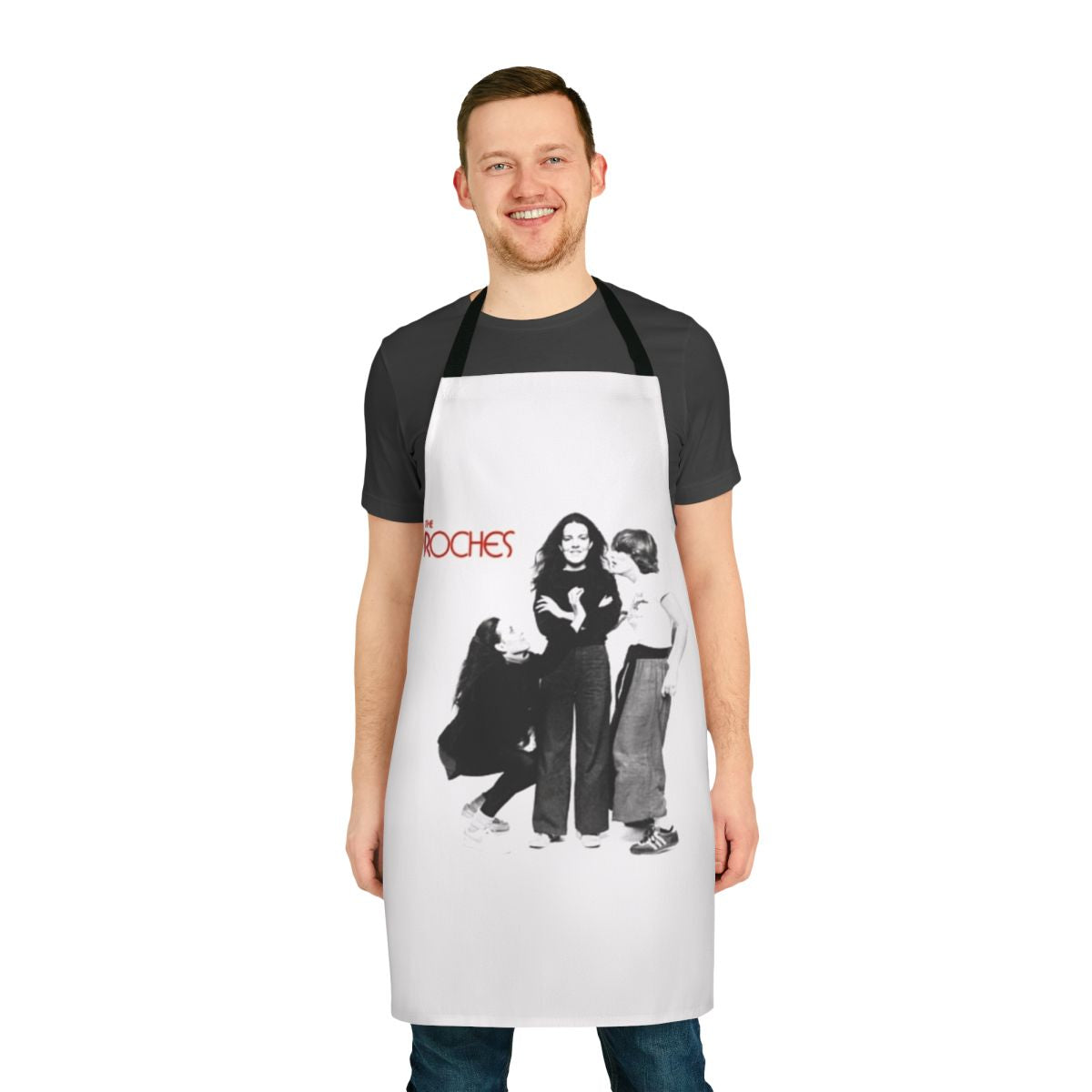 A visually-striking apron featuring the iconic folk music trio, The Roches.