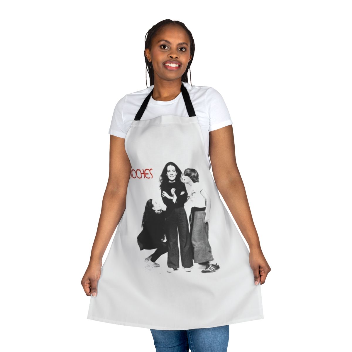 A visually-striking apron featuring the iconic folk music trio, The Roches.