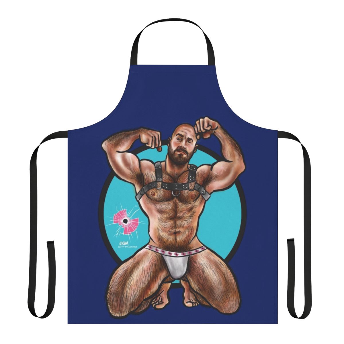 A handcrafted apron featuring a wiggly, piggly harness design, perfect for gay men who love muscle and erotic style.