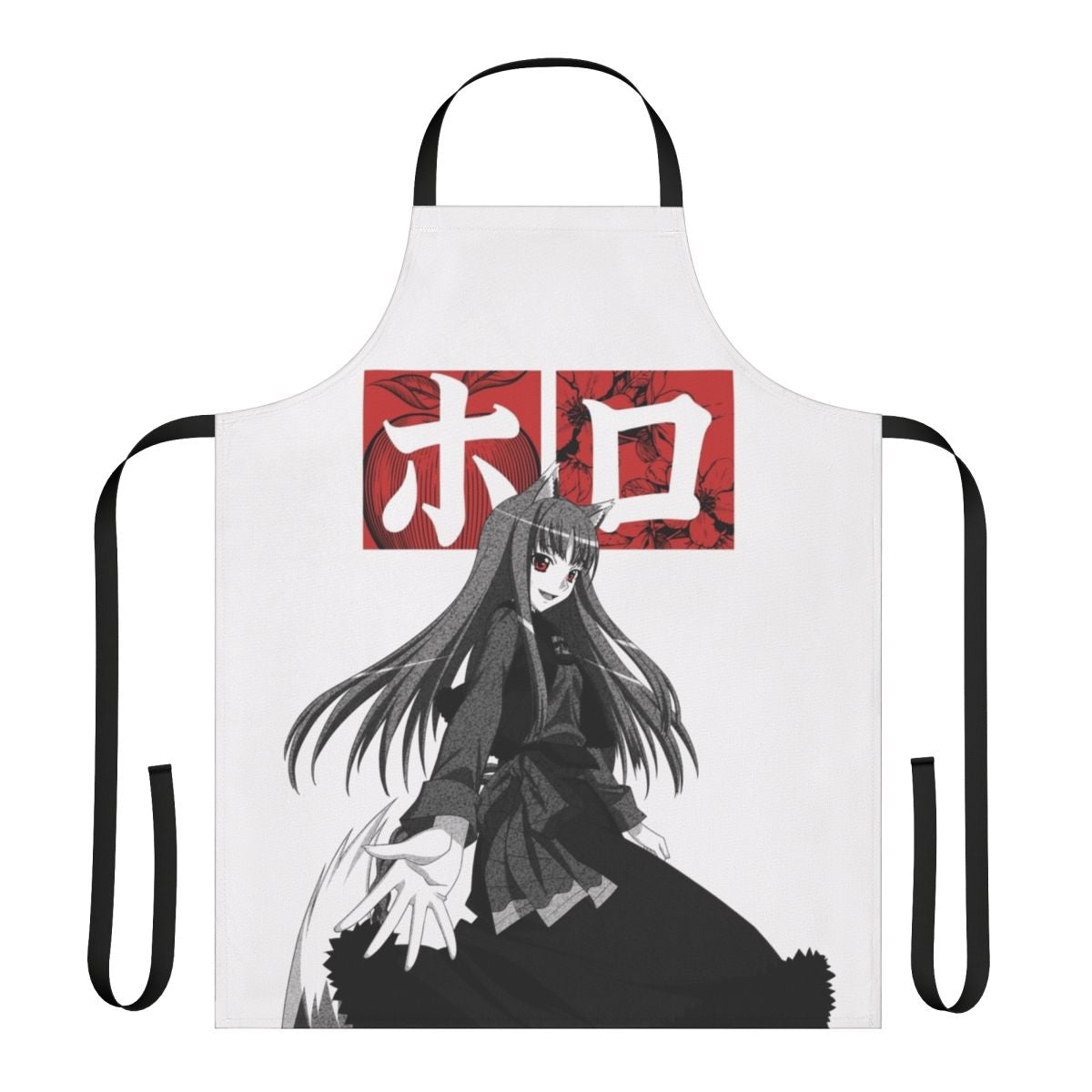 A stylish and functional apron featuring a wolf deity design, inspired by the anime and manga "Spice and Wolf".