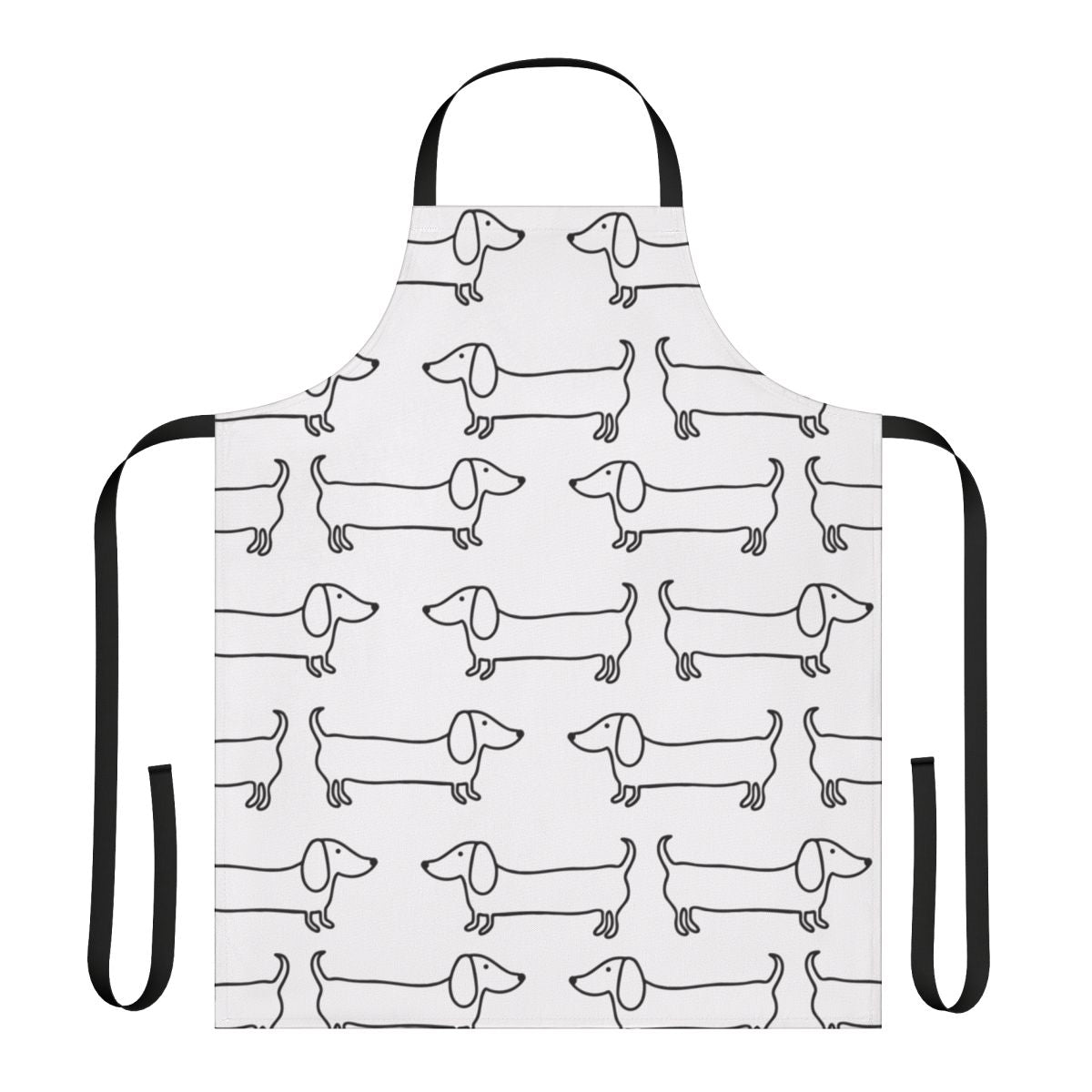 A black and white hand-drawn dachshund apron for dog lovers