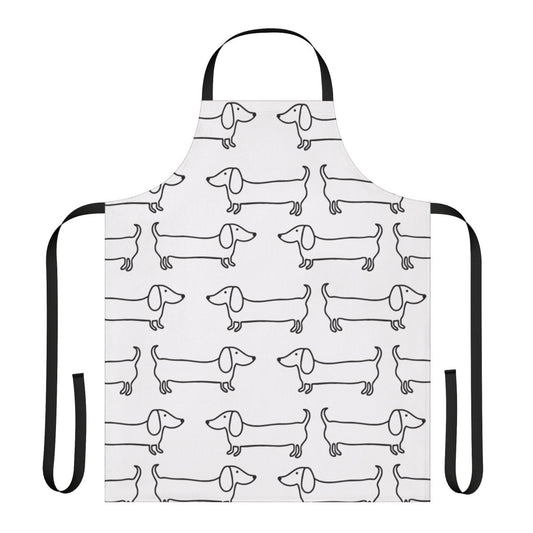 A black and white hand-drawn dachshund apron for dog lovers
