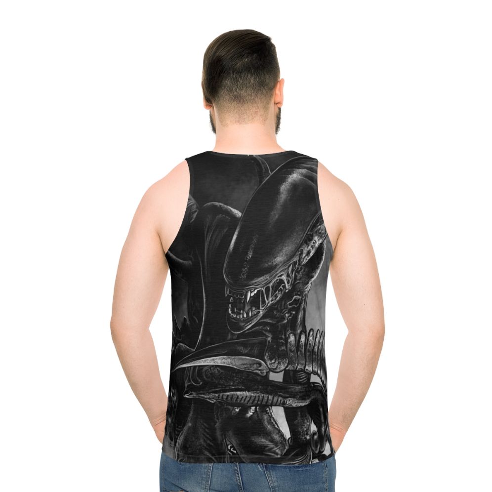 Handdrawn xenomorph alien on a unisex tank top