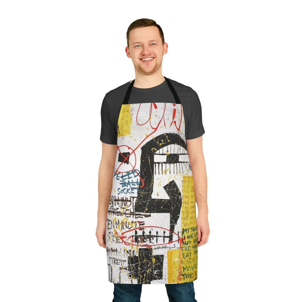 Colorful abstract art design on a high-quality apron for the kitchen.