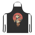 Handmade apron featuring a stylized cat in a shinobi or ninja costume, inspired by traditional Japanese art.