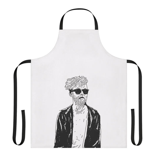 Handmade apron with stencil art design inspired by YouTube musician Jack Stauber