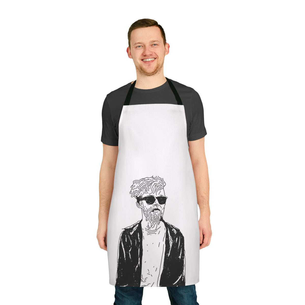 Handmade apron with stencil art design inspired by YouTube musician Jack Stauber