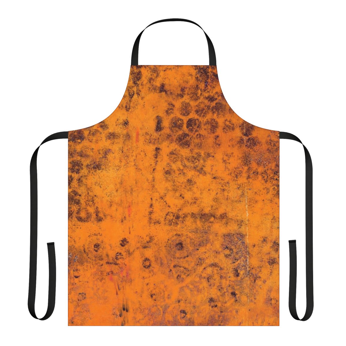 Colorful, hand-painted autumn foliage apron with abstract patterns and textures