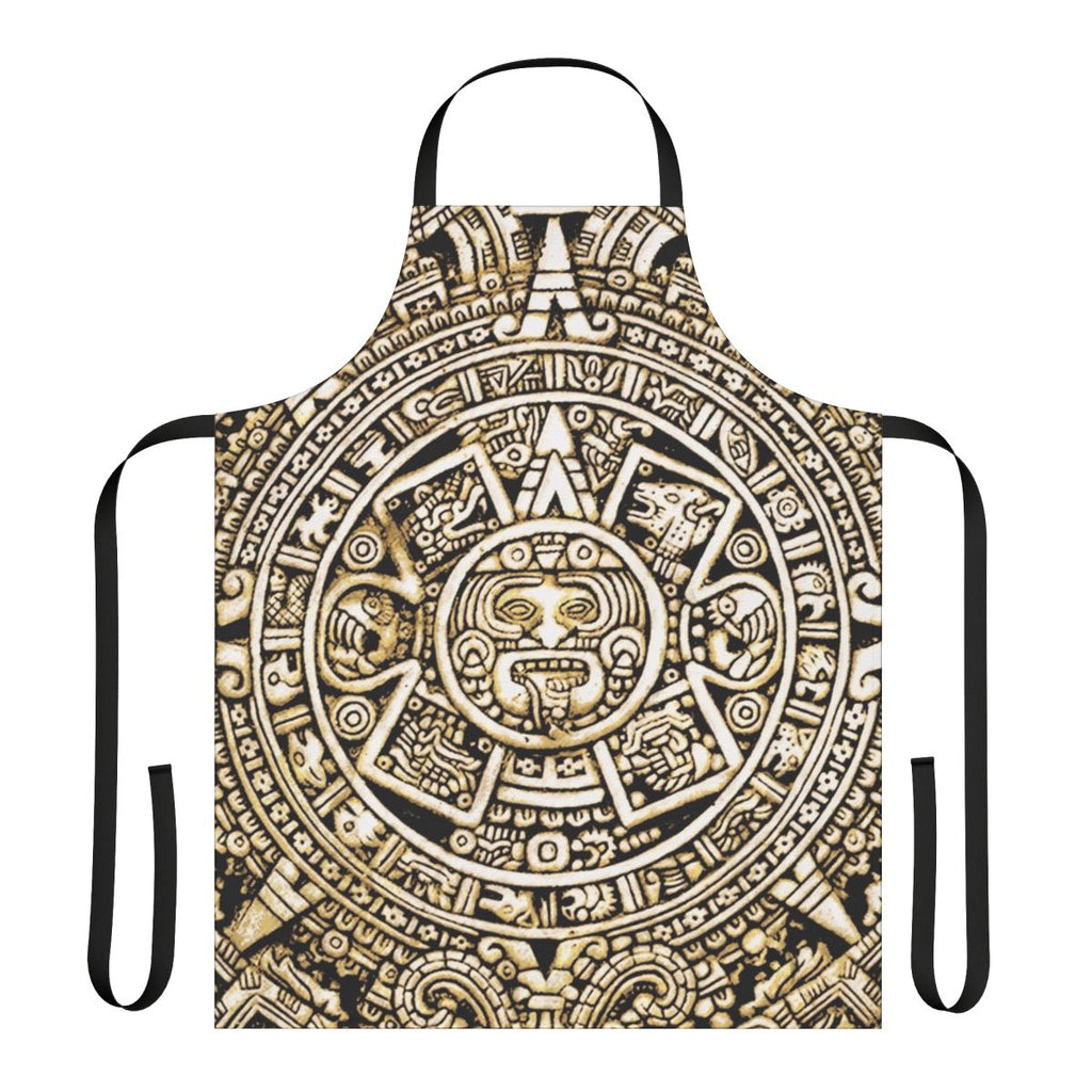 Handmade apron featuring an intricate Aztec calendar design
